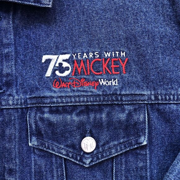 Vintage Mickey Mouse Men Small 75th Anniversary Denim Jean Jacket Disney World - Picture 10 of 12